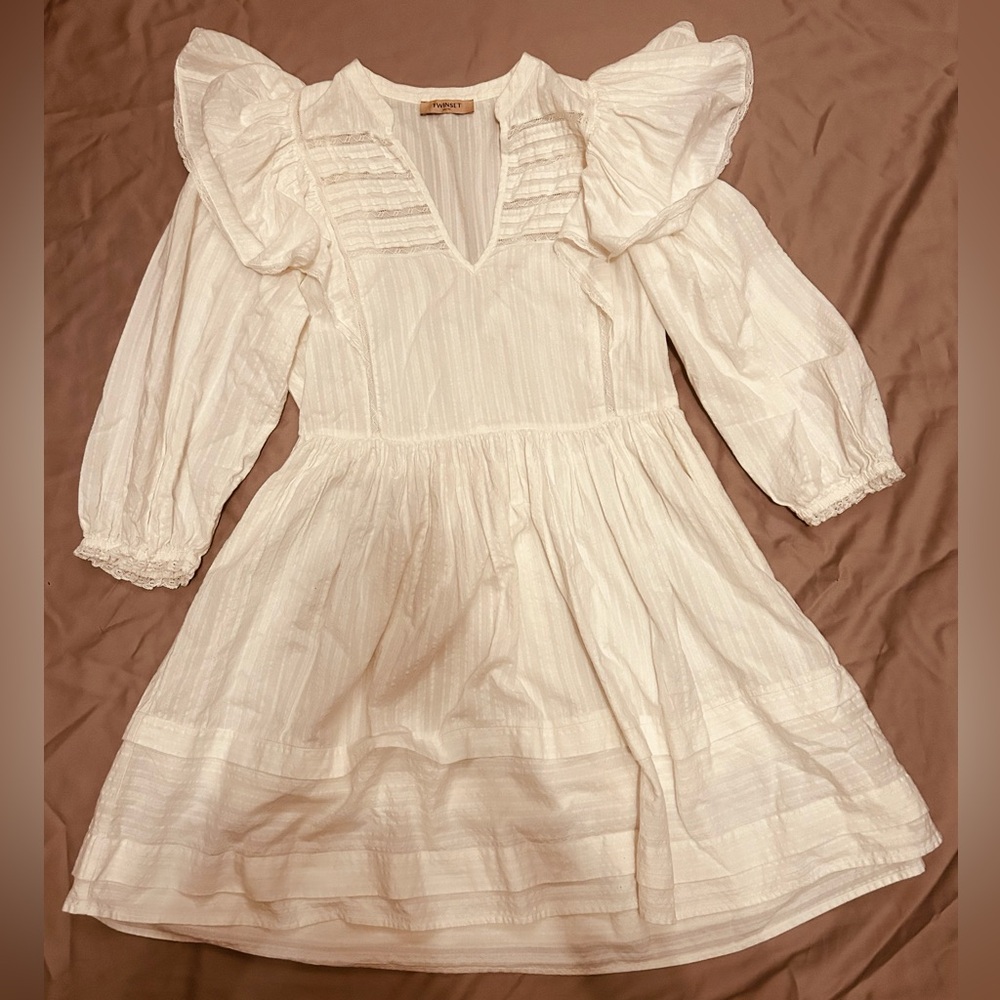 Twinset Milano ruffled cottagecore mini dress white color Size 8
